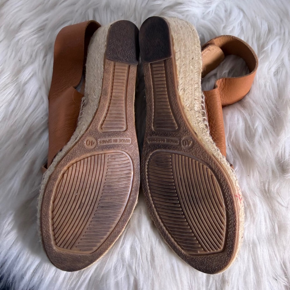 Anthropologie Maypol Made in Spain Tan Leather Espadrille Wedge Sandal Size 40 - Picture 6 of 6